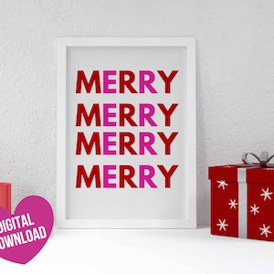 Christmas Wall Decor Printable, Cute Christmas Art Printable, Pink and ...