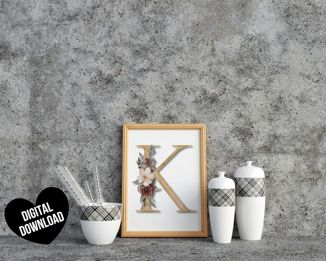 Letter Art Print PRINTABLE Letter K Wall Art Initial Wall Etsy