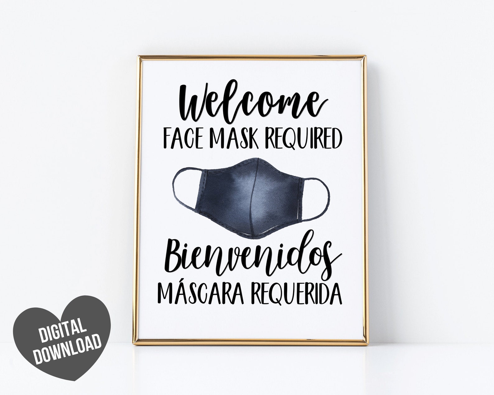Face Mask Sign, Mask Required Sign Printable, Bilingual Covid Poster