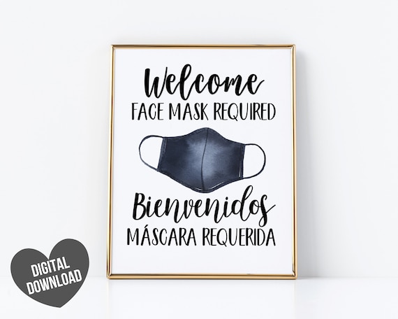 Face Mask Sign Mask Required Sign Printable Bilingual Covid - Etsy