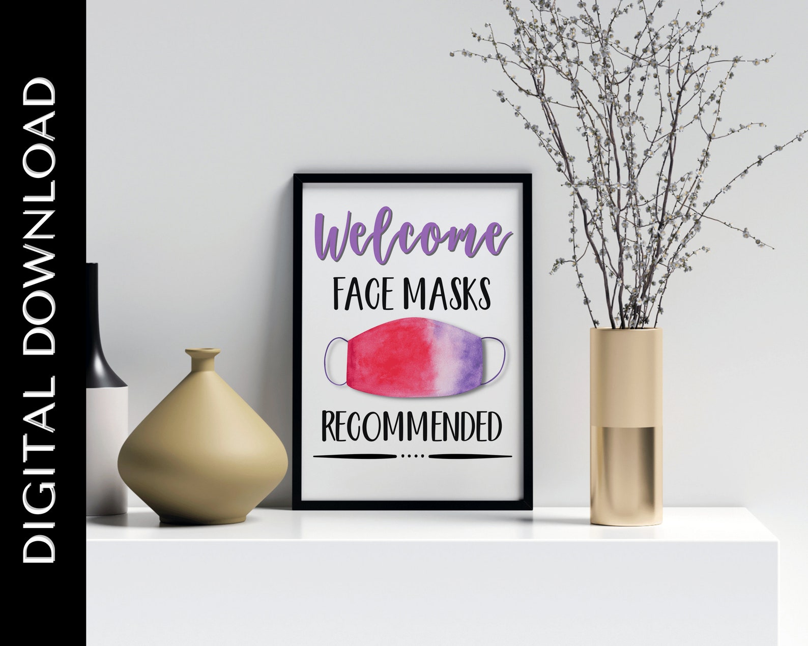 Face Mask Sign PRINTABLE Wear a Mask Sign Mask Recommended - Etsy
