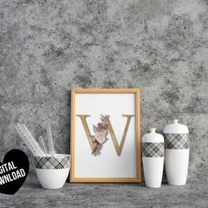 Letter W Wall Art, PRINTABLE Letter Art Print, Initial Wall Art, Floral ...