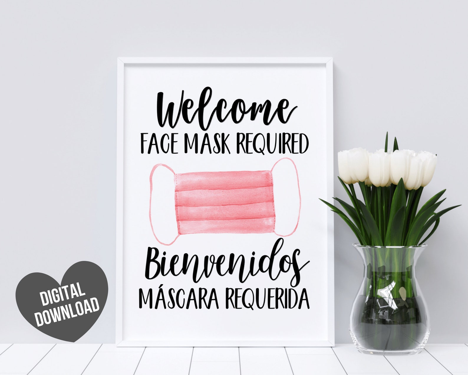 Face Mask Sign Mask Required Sign Printable Bilingual Covid - Etsy