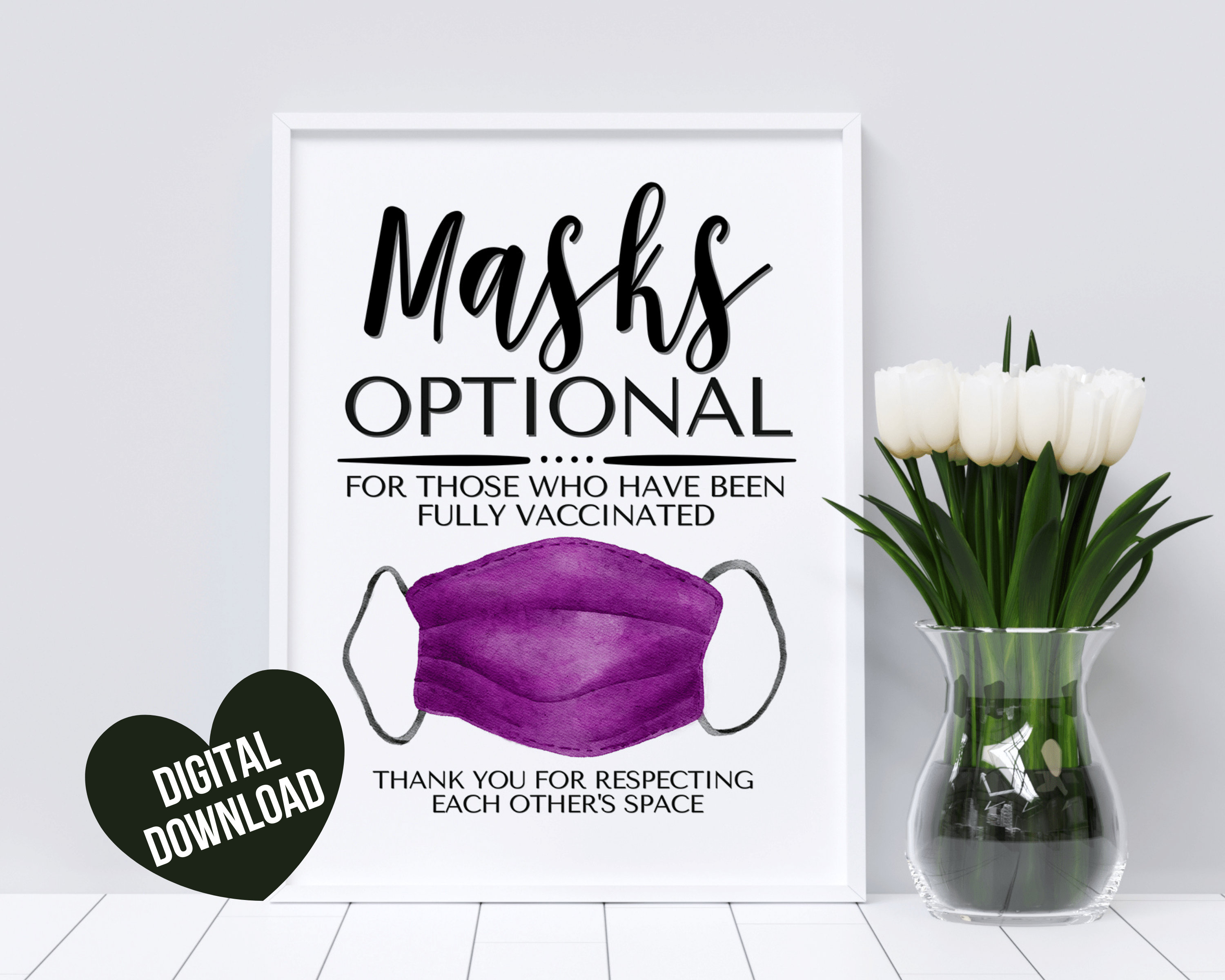 Face Mask Sign PRINTABLE Face Masks Optional if Vaccinated Etsy
