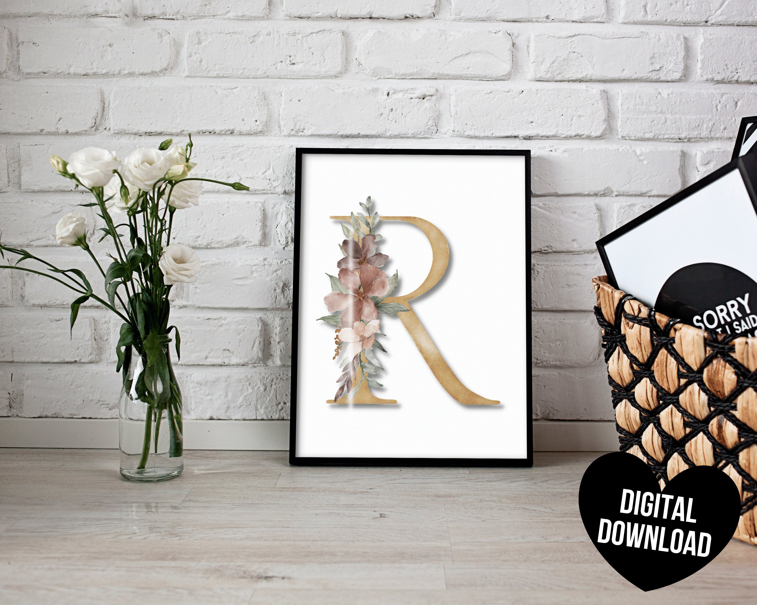 Letter R Wall Art PRINTABLE Letter Art Print Initial Wall Etsy