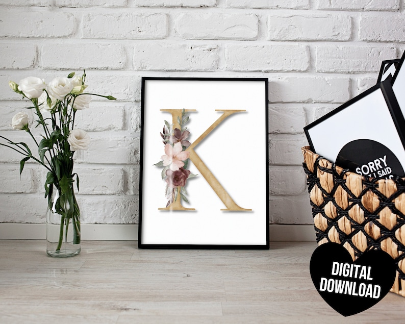 Letter Art Print PRINTABLE Letter K Wall Art Initial Wall Etsy