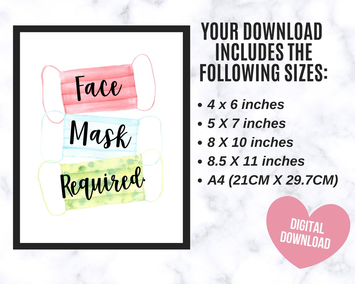 Face Mask Required Printable Sign Wear A Mask Sign Mask - Etsy