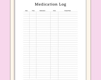 Medication Log Printable, Medication Tracker, Medication Intake Reminder, Medication List Template, Medication Schedule