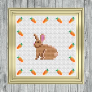 Easter Bunny Rabbit Cross Stitch Pattern (Instant PDF Download) spring easter eggs carrots