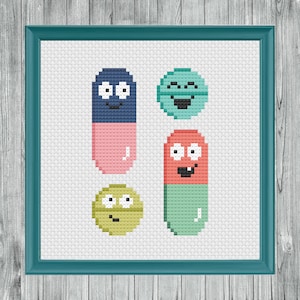 Happy Pills Cross Stitch Pattern (Instant PDF Download) medication medicine antidepressant pharmacy counted cross stitch
