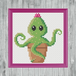 Cute Cross Stitch Pattern (Instant PDF Download) plant monster alien creature potted plant flower octopus sci-fi cactus plant mom