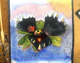 Legend of Zelda - Carnivorous Lilypad Majora's Mask Watercolor 1/1 ACEO 10"
