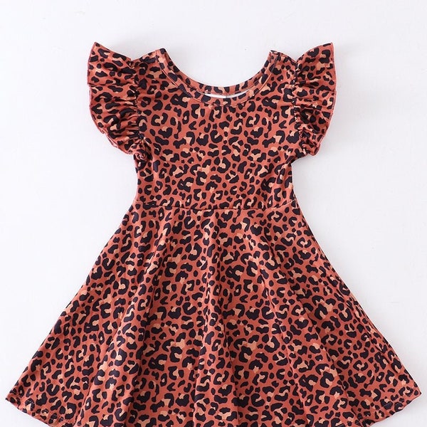 Leopard Cheetah toddler girls Twirl Dress for spring and summer super soft comfortable vacation wear for littles