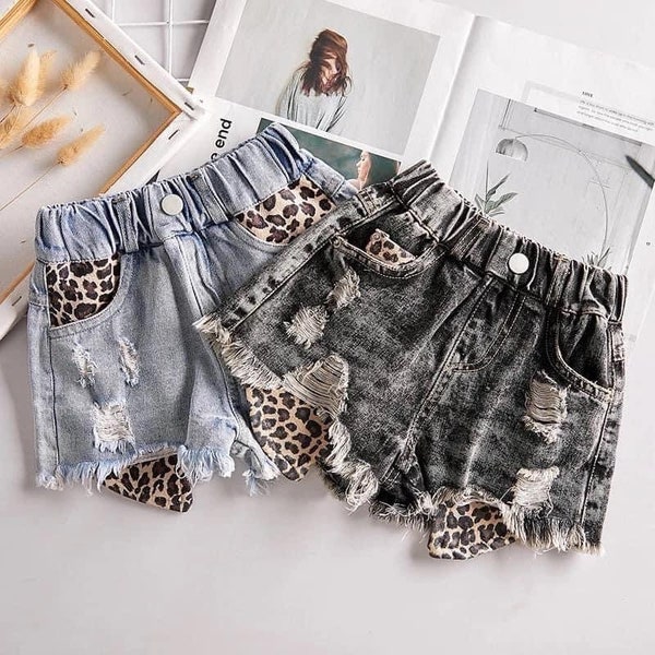 Jean shorts for baby toddler girls summer clothes leopard print jeans super soft