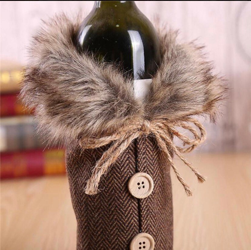 Cute and cozy wine bottle cover fur and plaid holiday Etsy