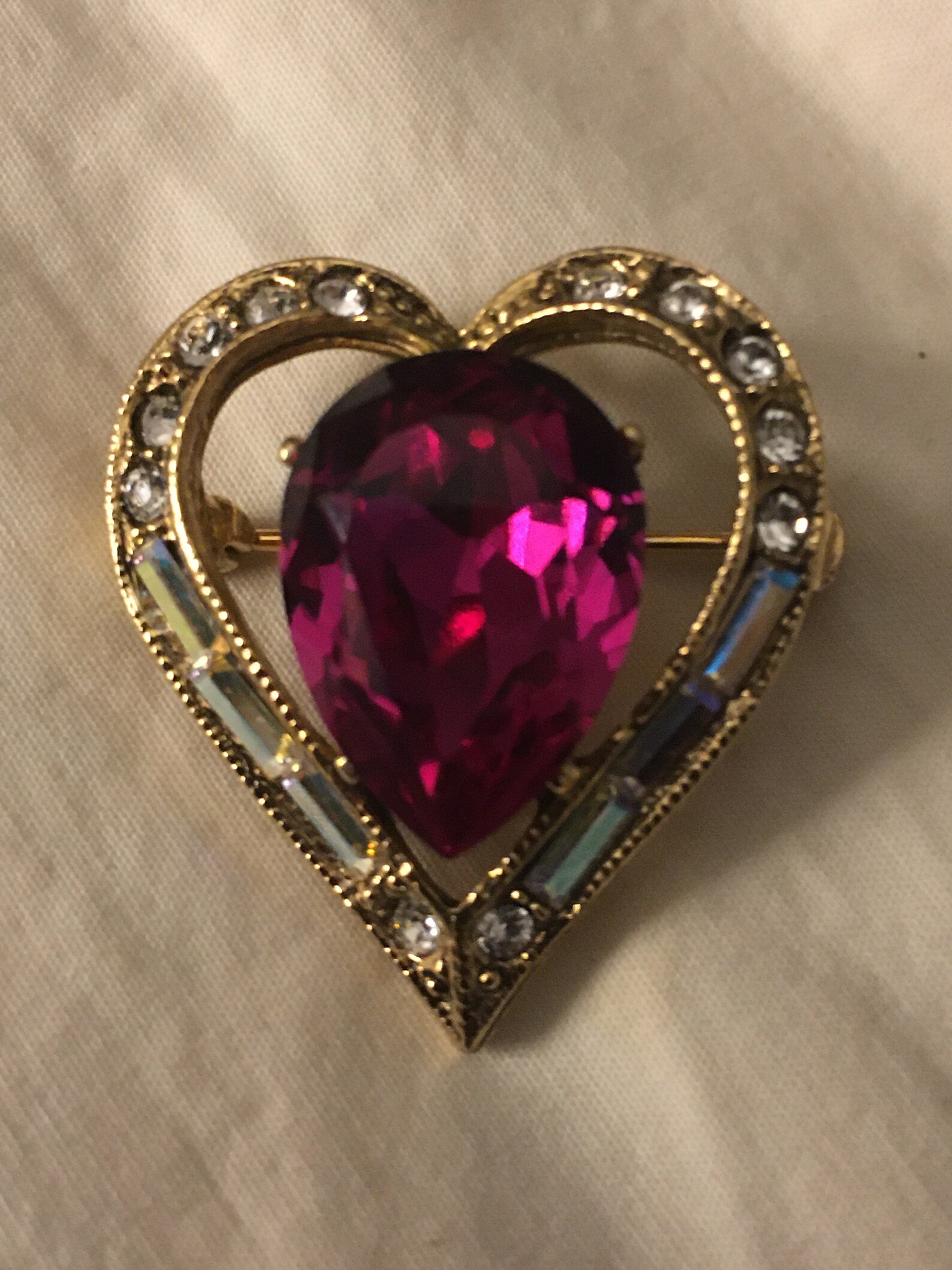 Weiss Heart Brooch w/clear crystals & pink multifaceted lrg Etsy