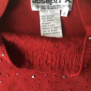 Joseph A. Silk Blend s/l Crystal & Bead Deep Red Sweater s: Sml