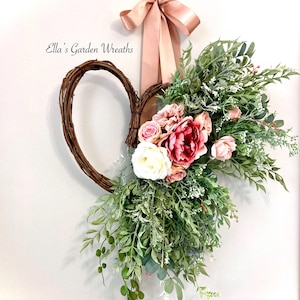 Heart Wreath Whimsical Front Door Wreath Floral Heart Wreath Special Gift Wedding Gift For Her Cottage Decor Farmhouse