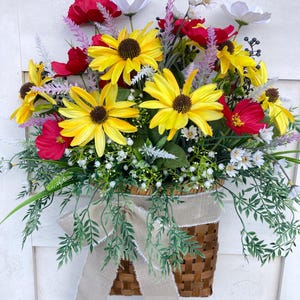 Basket Door Wreath Door Decor  Gift Idea Summer Fall Farmhouse Basket Wreath  Home Decor Porch Decor Floral Basket Wreath For Door