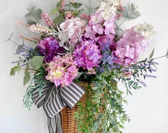 Door Wreath Basket Wreath Hydrangea Basket Wreath Front Door Wreath Gift For Her Mothers Day Housewarming Spring Basket Wreath