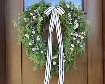 Couronne de verdure artisanale aux bleuets, décoration d'été de ferme, couronne neutre de 25 po.