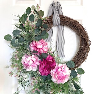 Front Door Wreath  Summer Wreath Gift For Her Housewarming Gift Home Decor Farmhouse Wreath Everyday Wreath Peony Wreath