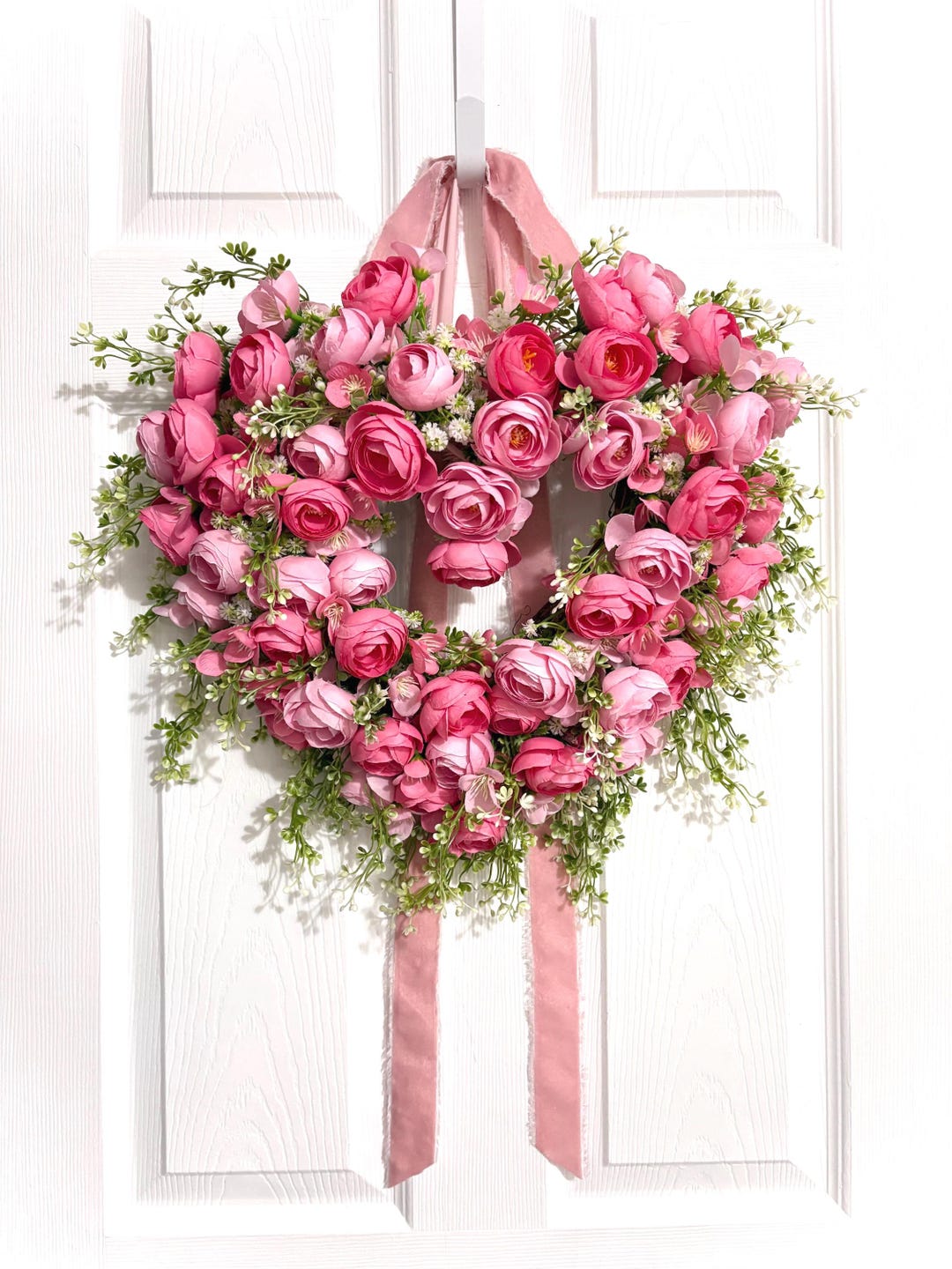 Floral Heart Wreath, Valentines Day Wreath, Pink Floral Wreath ...