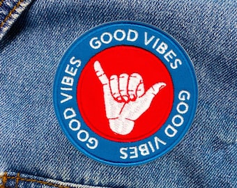 Good Vibes Aufnäher | Blau & Rot Good Vibes Gesticktes Bügelbild Applikation | KOSTENLOSER VERSAND