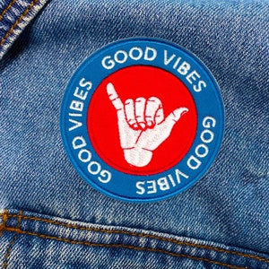 Good Vibes Patch | Blue & Red Good Vibes Embroidered Iron-On Patch Applique | FREE SHIPPING