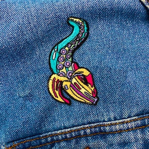 Tentacle Banana Patch | Banana With Tentacle Embroidered Iron-On  Patch Applique | FREE SHIPPING