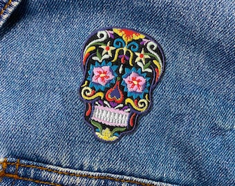 Dia De Los Muertos Patch |  Sugar Skull Embroidered Iron-On Patch Applique | Trendy, Weird, Fun Patches That We Love To Wear | FREE SHIPPING