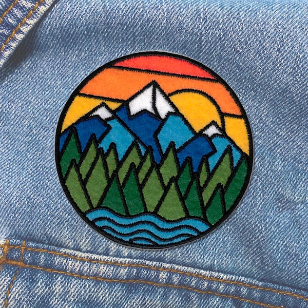 Mountain Sunset Patch | Outdoor Embroidered Iron-On  Patch | Trendy, Weird, Fun Patches That We Love To Wear | FREE SHIPPING