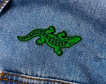 Alligator Patch | Green Alligator Embroidered Iron-On Patch Applique | FREE SHIPPING