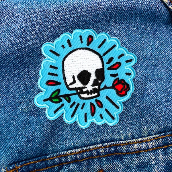 Skull & Rose Patch | Romantic Skull Embroidered  Iron-On Patch Applique | FREE SHIPPING