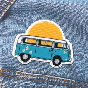 Patch de ônibus ao pôr do sol | Remendo para passar a ferro bordado por do sol | Patches modernos, estranhos e divertidos que adoramos usar | FRETE GRÁTIS