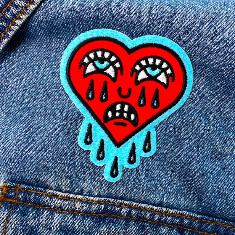 Crying Heart Patch | Sad Heart Child Embroidered Iron-on Patch Applique ...