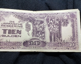 10 Japan De Japansche Regeering Tien Gulden, Dutch East Indies Occupation WWII, Old World Foreign Currency/Money