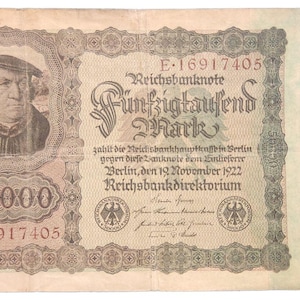 1922 German 50000 Mark Old World Currency Reichsbanknote