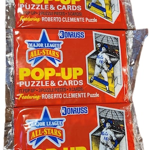 Tarjetas de las Grandes Ligas All Star de Donruss de 1986 y tarjetas de rompecabezas POP-Up, 3 paquetes de cera