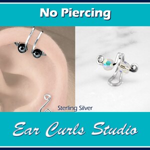 Manchette d’oreille argentée, manchette d’oreille d’hélice, manchette de cartilage, manchette supérieure d’oreille, perçage faux, manchette d’oreille aucun piercing, manchette en cristal, boucles d’oreille, CxlCf