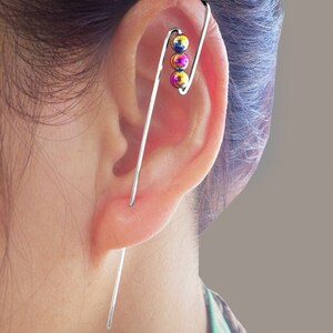 Manchette à boulon, manchette à éclair, manchette perlée, manchette d’oreille argentée, faux perçage d’oreille, vertical, industriel, haltère, lance, boucles d’oreille, ECBolt3