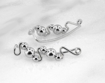 Silver Ear Climbers, Beaded Ear Climbers, Small Ear Climbers, Ear Pin, Minimalist Ear Climber, Ear Curls, Sterling, SS2