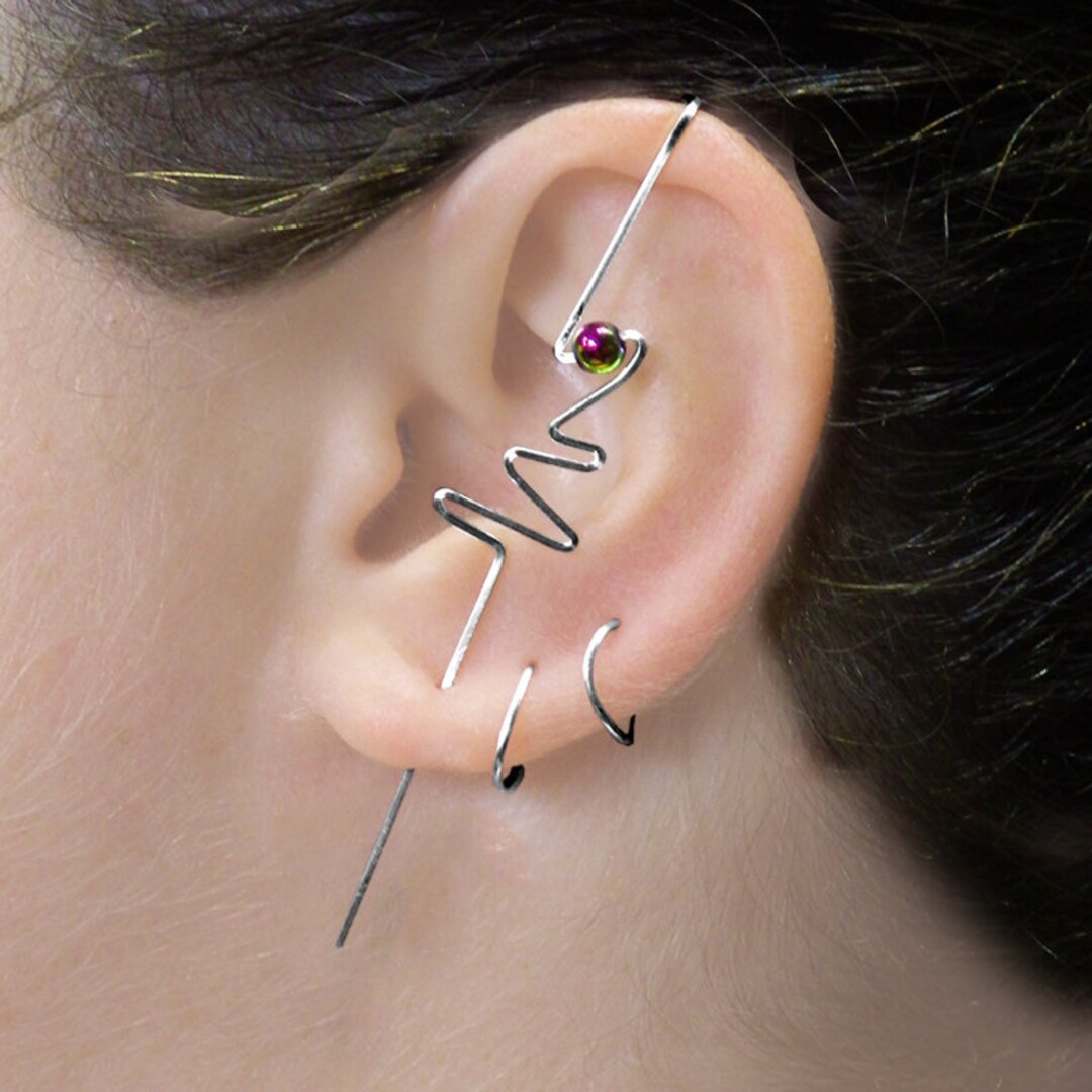 Bolt Cuff, Lightning Bolt Cuff, Beaded Cuff, Silver Ear Cuff, Fake Bolt Cuff, Lightning Bolt Cuff, Beaded Cuff, Silver Ear Cuff, Fake