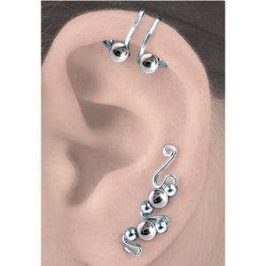 Ear Climber & Ear Cuff Set, Silver Climber, Cuff, Beaded Climber and Cuff, Small Climber With Cuff,  Ear Curls, Choice of 7 Colours, CC7col
