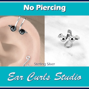 Manchette d’oreille argentée, manchette d’oreille d’hélice, manchette d’oreille de cartilage, perçage faux, manchette d’oreille sans perçage, manchette perlée d’oreille, argent sterling, boucles d’oreille, SSCf