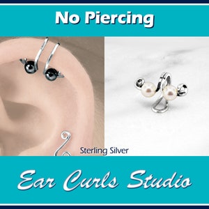 Manchette d’oreille argentée, manchette d’oreille d’hélice, manchette d’oreille de cartilage, perçage faux d’oreille, manchette d’oreille sans perçage, manchette perlée d’oreille, perle, boucles d’oreille, PrlCf