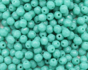4MM Opaque Green Turquoise Fire Polished Beads - 50 Beads