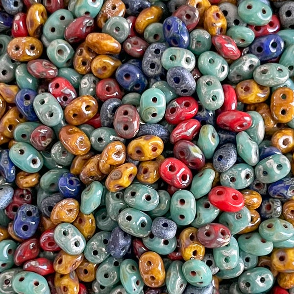 Raku Mix Super Duo 2 hole Beads - 2.5 x 5mm oval beads