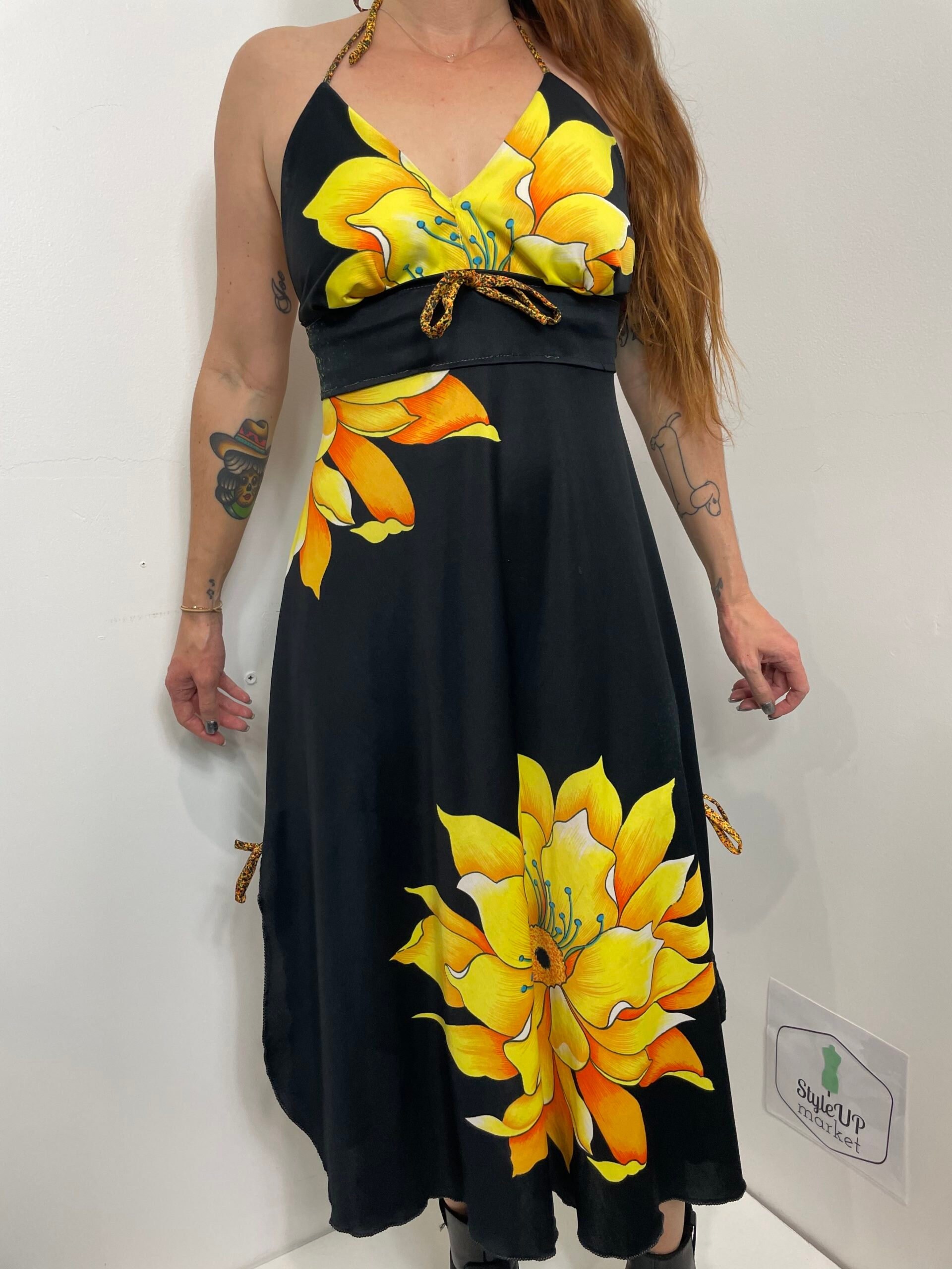 Vintage Black Halter Neck Dress Bright 