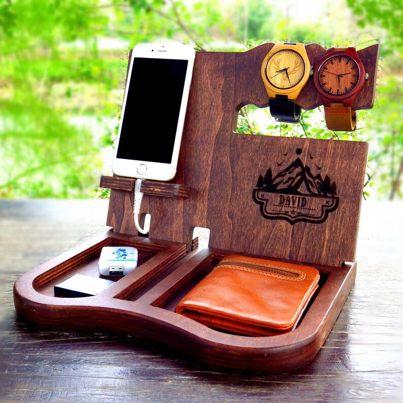 Personalized Docking Station,Charging Station,Glasses Holder,Nightstand Valet,Desk Organizer,New Job Gift,Gift for Husband,Men Dock Station